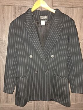 Spiegel Black Pinstripe Double-Breasted Blazer